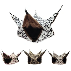Leopard Print Pet Hammock Double Layer Warm Hamster Cage Plush Small Animals Hanging Bed for Chinchilla Ferret Sleeping Bag Nest