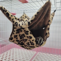 Leopard Print Pet Hammock Double Layer Warm Hamster Cage Plush Small Animals Hanging Bed for Chinchilla Ferret Sleeping Bag Nest