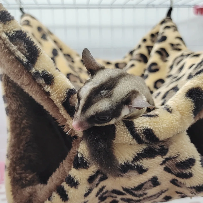 Leopard Print Pet Hammock Double Layer Warm Hamster Cage Plush Small Animals Hanging Bed for Chinchilla Ferret Sleeping Bag Nest