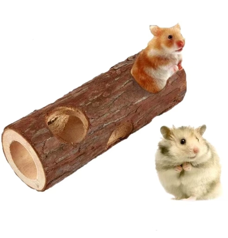 Hamster Natural Wooden Tunnels Tubes Bite-resistant Hideout Tunnel Molar Toy For Indoor Cats Dogs