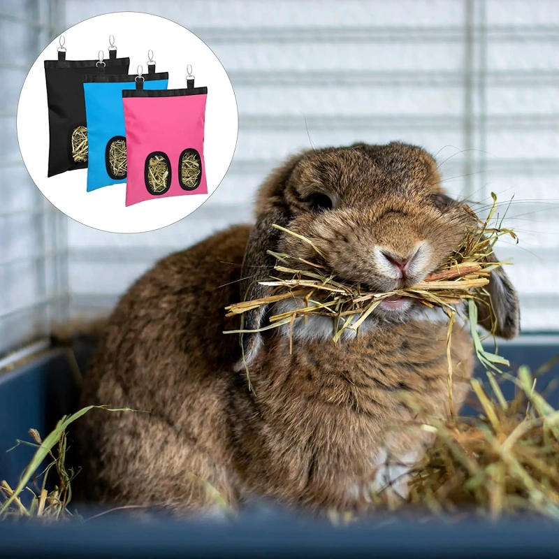 Hay Bag Hanging Pouch Feeder Holder Feeding Dispenser Container for Rabbit Guinea Pig Small Pet Animals Oxford cloth