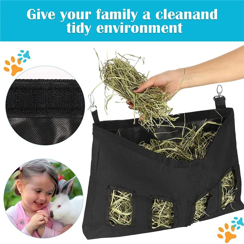 Hay Bag Hanging Pouch Feeder Holder Feeding Dispenser Container for Rabbit Guinea Pig Small Pet Animals Oxford cloth