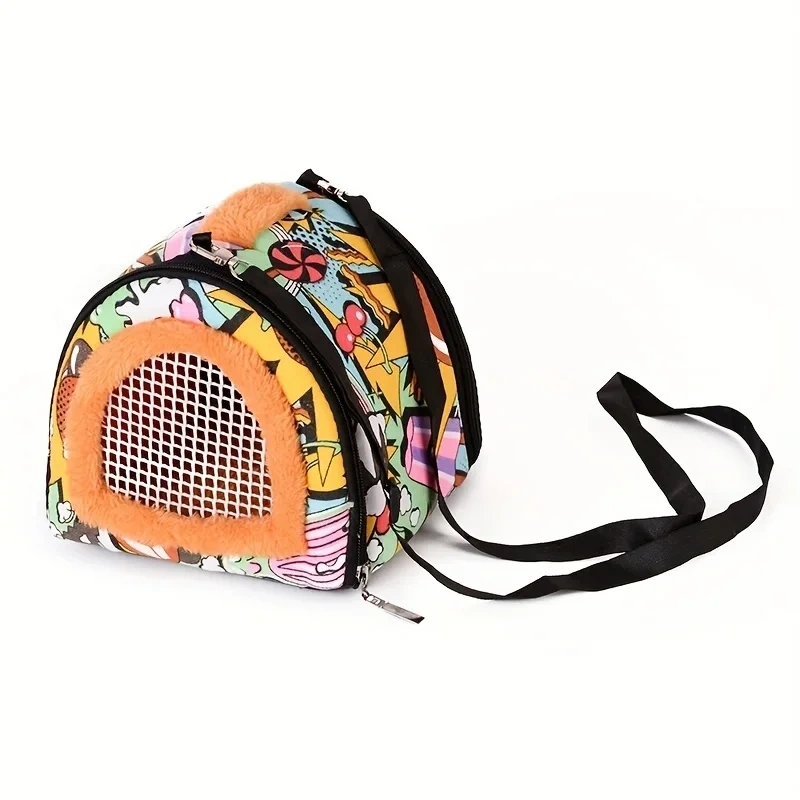 1pc Lovely Cartoon Graphic Small Pet Outing Carrier Bag For Chinchilla, Hamster, Dutch Pig, Hedgehog, Squirrel, Guinea Pig, Parr