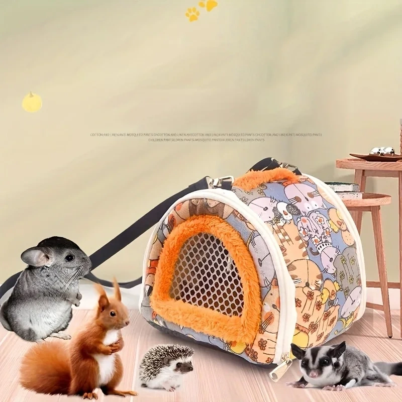1pc Lovely Cartoon Graphic Small Pet Outing Carrier Bag For Chinchilla, Hamster, Dutch Pig, Hedgehog, Squirrel, Guinea Pig, Parr