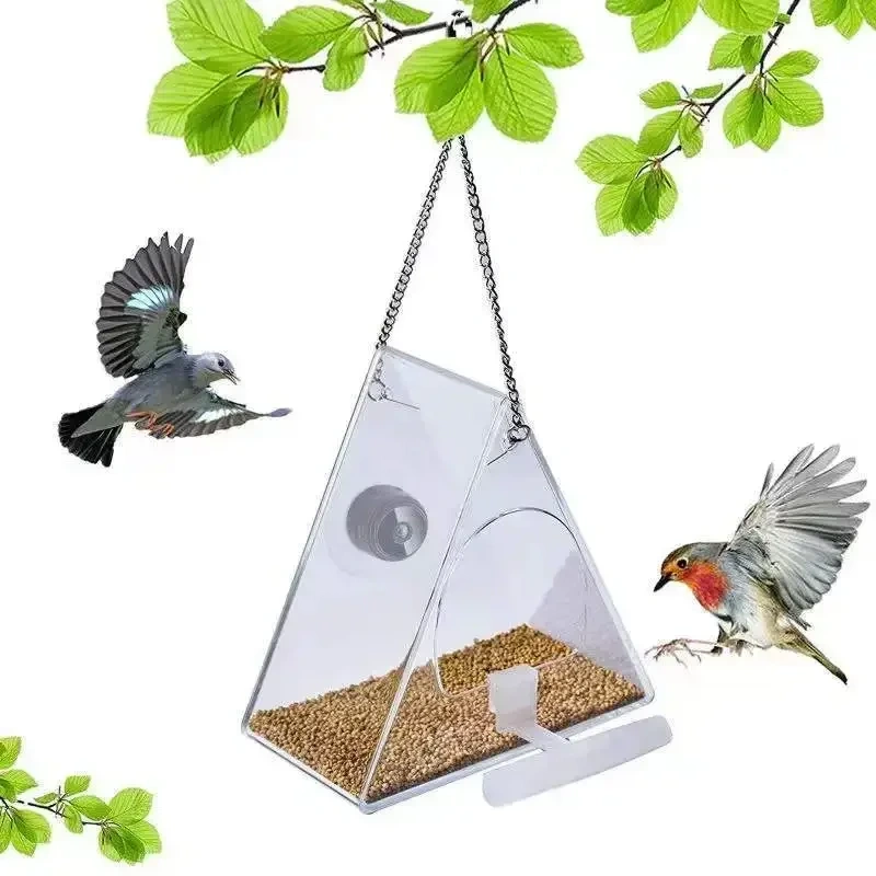 Smart Bird Feeder Acrylic with Camera Bird House Pet Feeder Transparent 1080P HD Easy Installation for Outdoor Garden