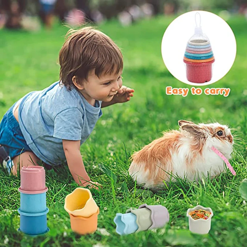 Stacking Cups Toy For Rabbits Multi-colored Reusable Small Animals Puzzle Toys For Hiding Food Playing Home Pet Supplies