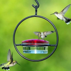 Circular Hanging Hummingbird Feeder with Red Glass Bowl Hummingbird Drinker Feeder for Outside Garden Backyard Patio Deck