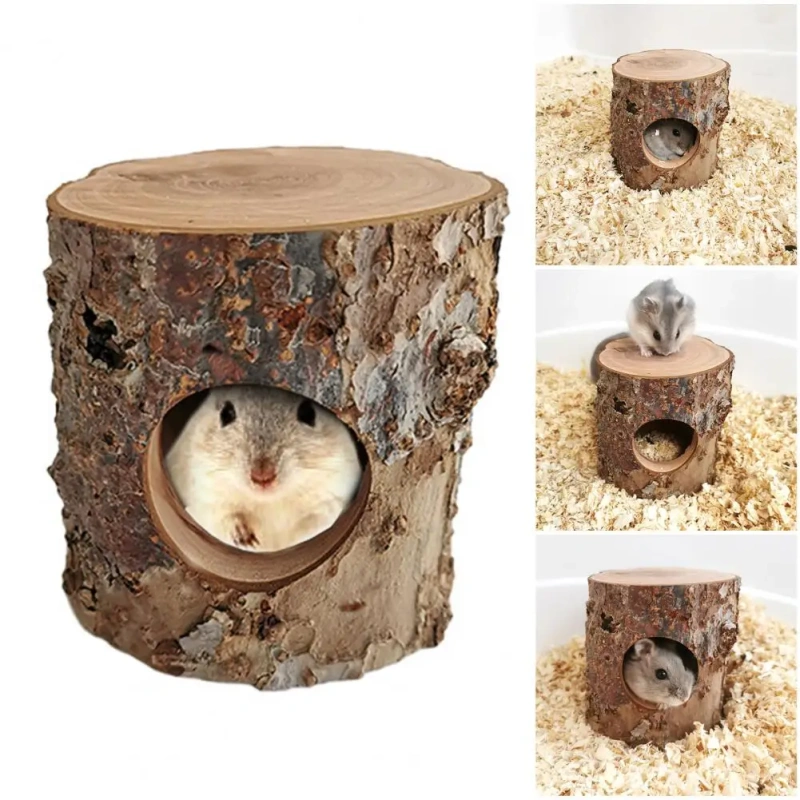 Universal Wooden Mouse Tunnel Tube  Strong Load-bearing Portable Tree Trunk Toy  Wooden Hamster  Hollow Tree Trunk