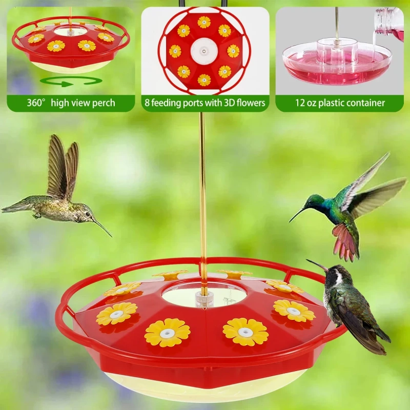 Hummingbird Feeder with 8 Feeding Hanging Bird Feeder Ant and Bee Proof Flower Shape Hummingbird Feeder for Garden Outdoor