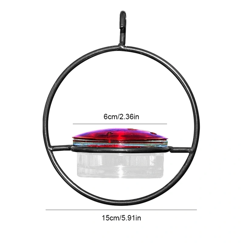 Circular Hanging Hummingbird Feeder with Red Glass Bowl Hummingbird Drinker Feeder for Outside Garden Backyard Patio Deck