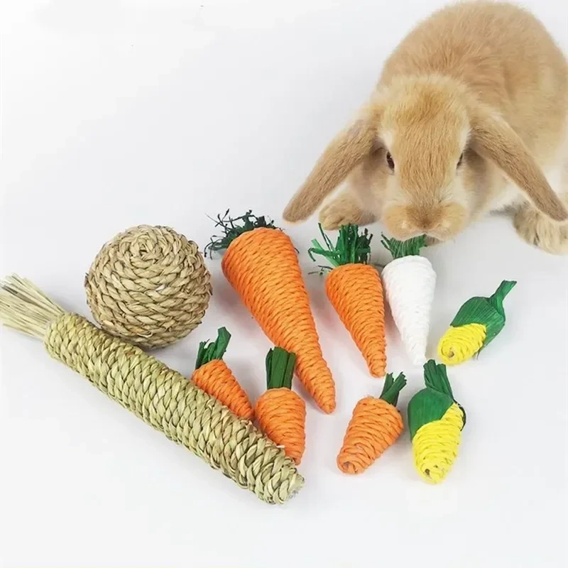 1pc Hamster Rabbit Chew Toy Bite Grind Teeth Toy Corn Carrot Woven Balls for Tooth Cleaning Radish Molar Toys funny Pet Supplies