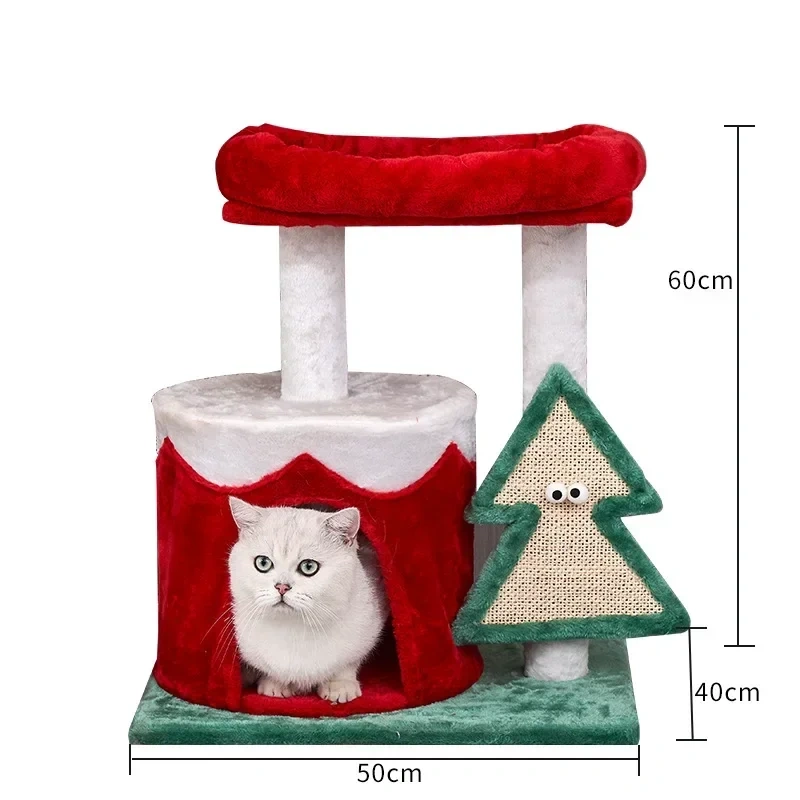 Christmas Cat Tree Climbing Frame Soft Plush Cat Bed Cat Tower with Sisal Cat Scratching Board Toy Xmas Gift for Indoor Cats