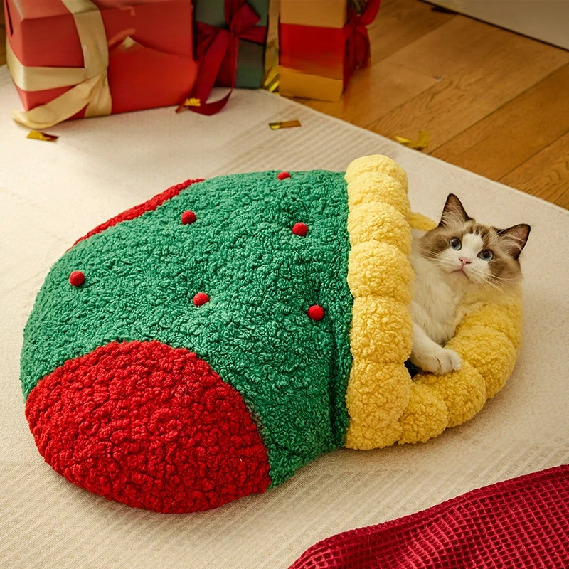 Christmas Tree Triangle Nest Cat and Dog Nest Semi Closed Cat Hole Christmas Sock Nest New Year Pet Warm Bed Cat House Dog Bed