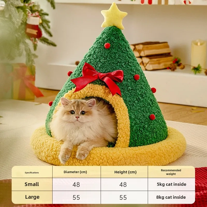 Christmas Tree Triangle Nest Cat and Dog Nest Semi Closed Cat Hole Christmas Sock Nest New Year Pet Warm Bed Cat House Dog Bed