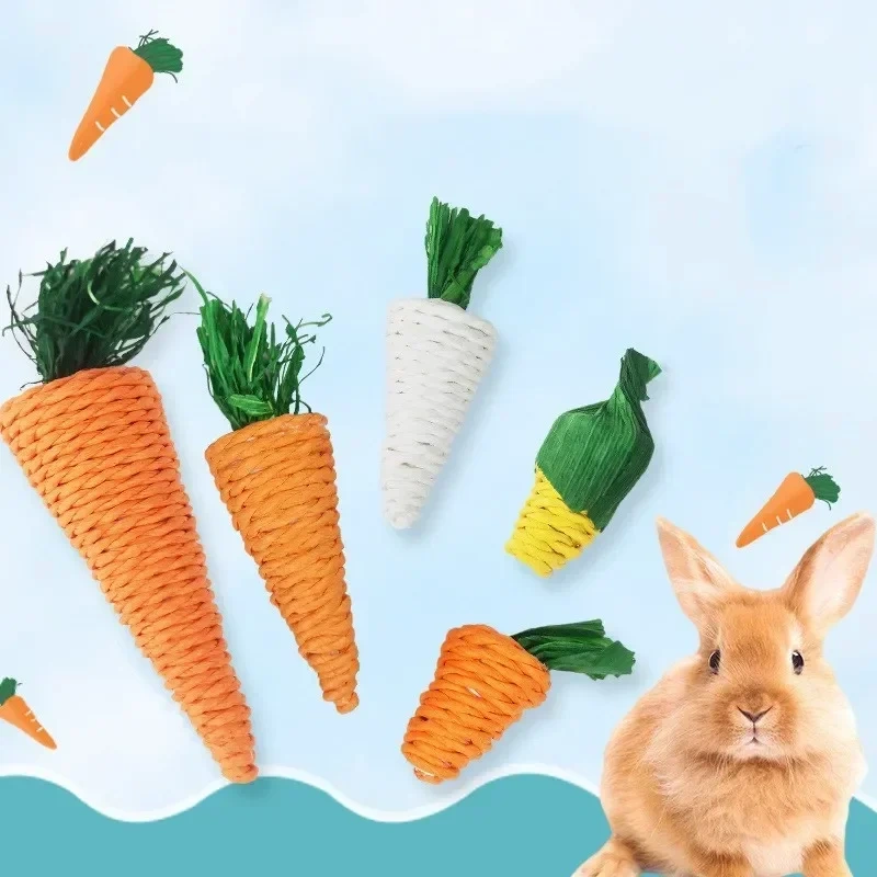1pc Hamster Rabbit Chew Toy Bite Grind Teeth Toy Corn Carrot Woven Balls for Tooth Cleaning Radish Molar Toys funny Pet Supplies