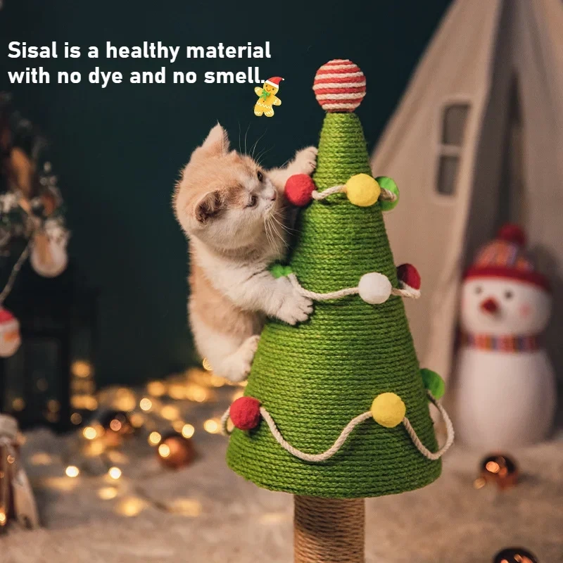 Cat Tree Tower Christmas Tree Cat Tower Sisal Cat Scratching Post with Ball Cat Scratching Board Christmas Gift for Indoor Cat