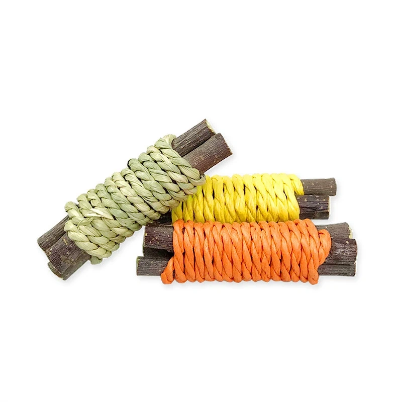 3 Pcs/Set Rabbit Chew Toy Organic Natural Apple Wood Grass Cake Pet Bunny Teeth Grinding Toy for Guinea Pigs Hamsters D9124