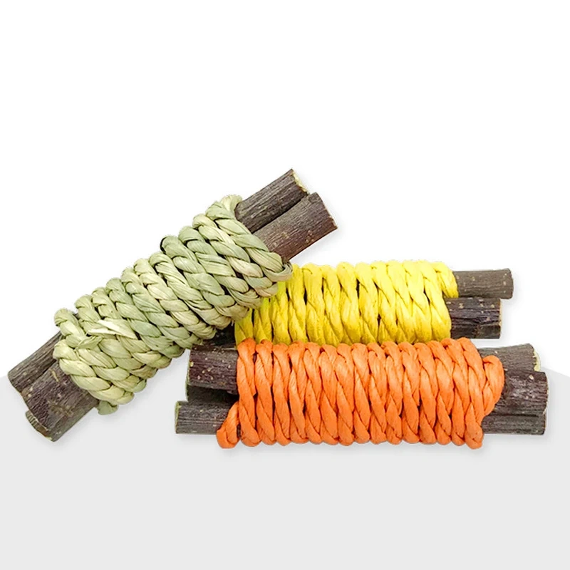 3 Pcs/Set Rabbit Chew Toy Organic Natural Apple Wood Grass Cake Pet Bunny Teeth Grinding Toy for Guinea Pigs Hamsters D9124