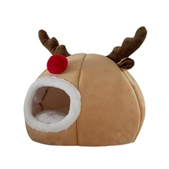 Christmas Dog Bed Breathable Christmas Winter Cat Cave Dog Tent Bed Washable Indoor Cat Nest Semi-Enclosed Cat House Bed