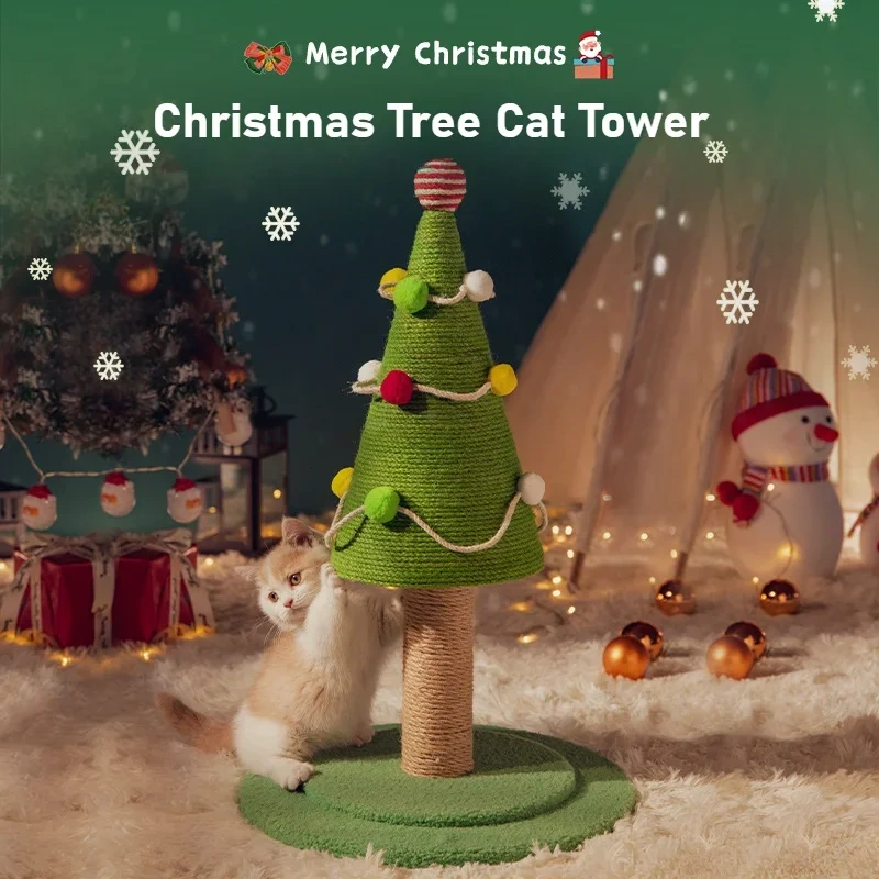 Cat Tree Tower Christmas Tree Cat Tower Sisal Cat Scratching Post with Ball Cat Scratching Board Christmas Gift for Indoor Cat