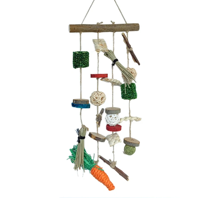 Pet Hanging Teething Chew Toy Bite-resistant Wood Branch Rattan Grass Ball Set For Cat Rabbit Hamster Accessories Pet Supplies