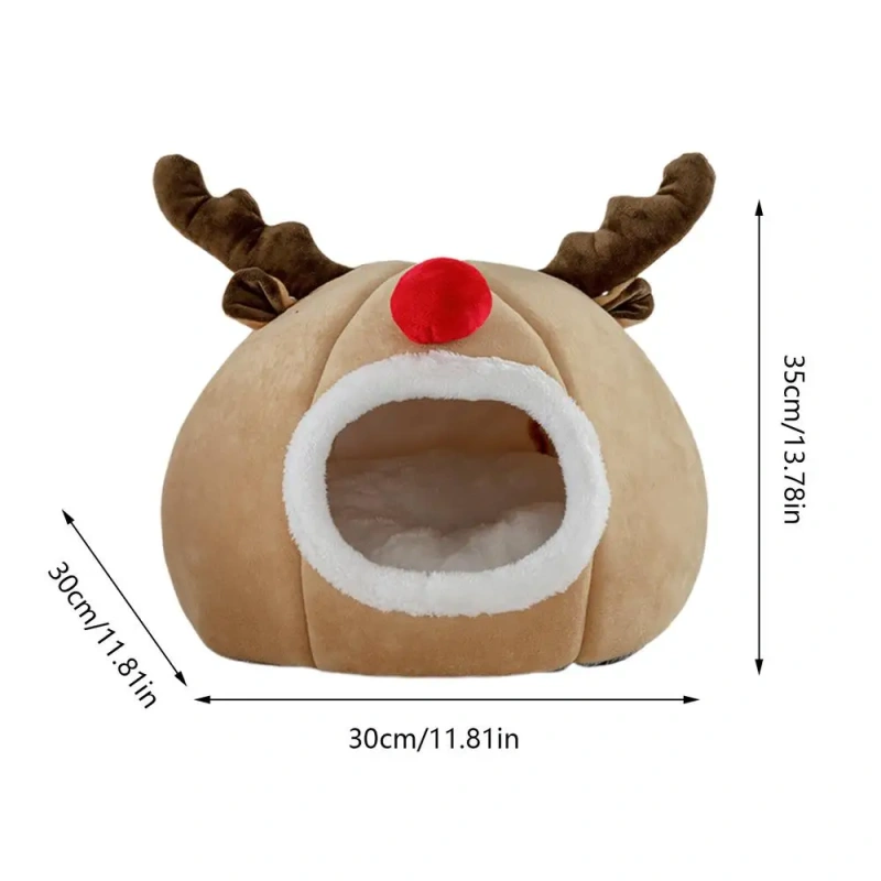 Christmas Dog Bed Breathable Christmas Winter Cat Cave Dog Tent Bed Washable Indoor Cat Nest Semi-Enclosed Cat House Bed