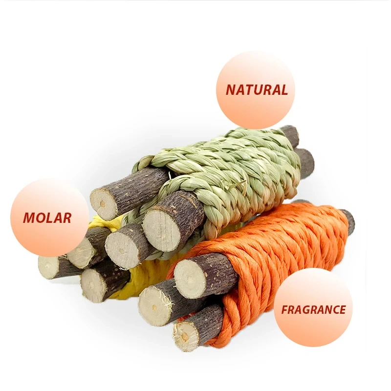3 Pcs/Set Rabbit Chew Toy Organic Natural Apple Wood Grass Cake Pet Bunny Teeth Grinding Toy for Guinea Pigs Hamsters D9124