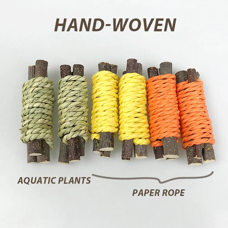 3 Pcs/Set Rabbit Chew Toy Organic Natural Apple Wood Grass Cake Pet Bunny Teeth Grinding Toy for Guinea Pigs Hamsters D9124
