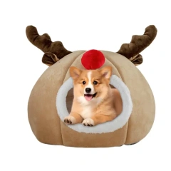 Christmas Dog Bed Breathable Christmas Winter Cat Cave Dog Tent Bed Washable Indoor Cat Nest Semi-Enclosed Cat House Bed