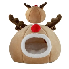 Christmas Dog Bed Breathable Christmas Winter Cat Cave Dog Tent Bed Washable Indoor Cat Nest Semi-Enclosed Cat House Bed