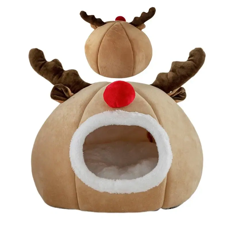 Christmas Dog Bed Breathable Christmas Winter Cat Cave Dog Tent Bed Washable Indoor Cat Nest Semi-Enclosed Cat House Bed
