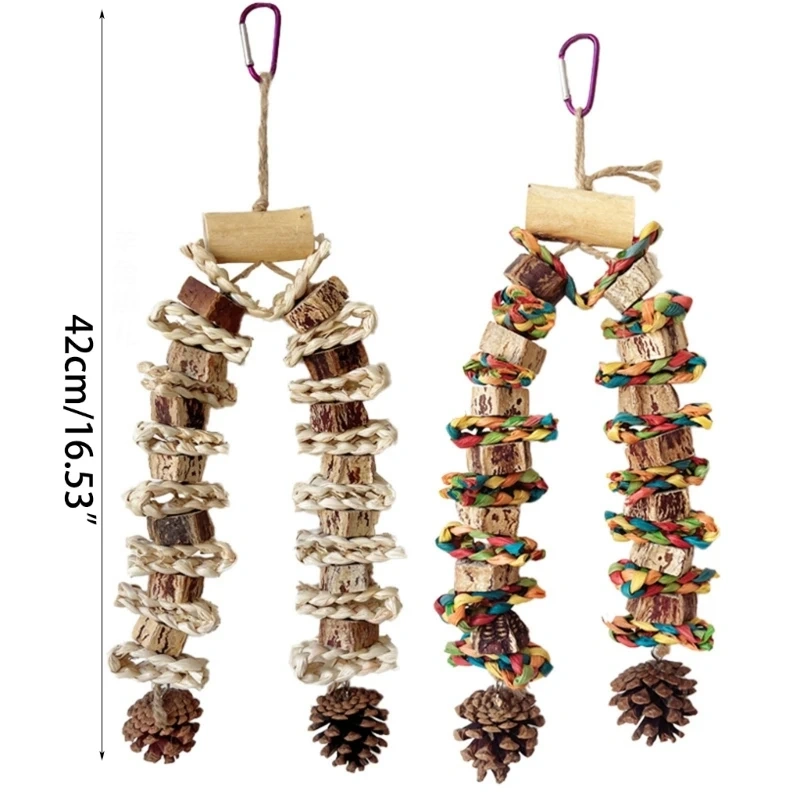 Large Bird Toy Birdcage HangingToy NaturalPinecone Block Parrot Chewing Toy Climbing Swing Toy for Lovebirds Cockatoos