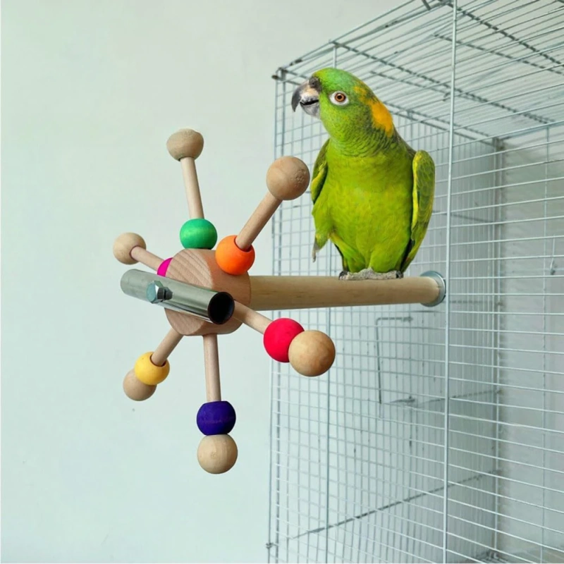 Perch Toy With Rotating Balls Wood Interactive Bird Stand Colorful Parrot Foraging Toy Rotating Windmill Toy For Lovebirds
