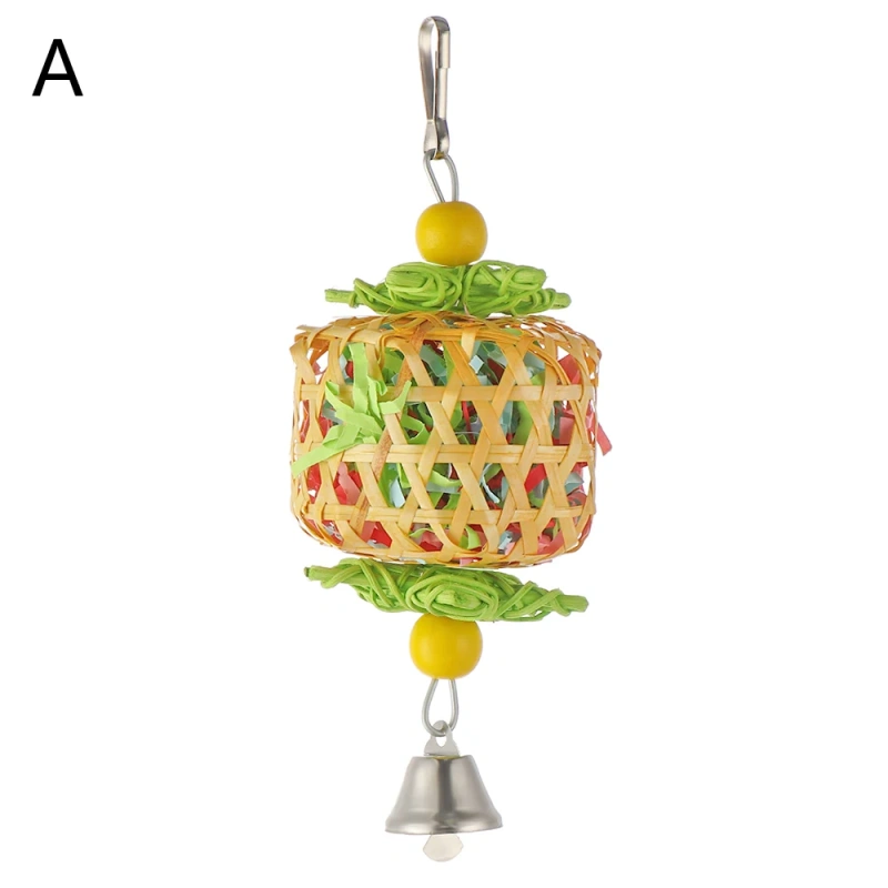 Natural Bamboo Rattan/Paper Weaving Cage Pet Bird Chewing Toys Parrot Cage Foraging Shredder Home Hanging Decoration