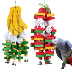 Bird Chewing Toy Parrot Cage Bite Toy Pet Supplies Cockatoos African Grey Macaws Large Bird Parrot Toy Wooden Blocks