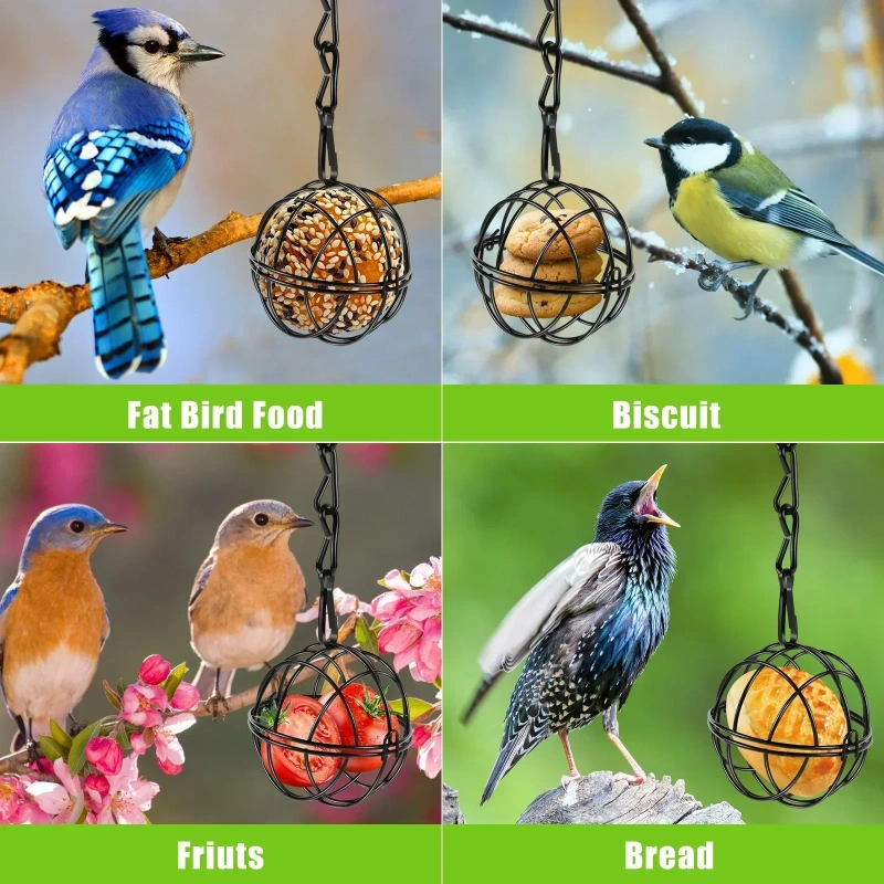 Metal Bird Feeder Set with Hanging Chain, Squirrel Proof Bird Feeders, Outdoor Garden, Hummingbird Feeders, 4Pcs