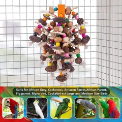 Large Parrot Chewing Toys Wooden Bird Cage Toy Natural Nuts Corn Parrot Toy for African Grey Macaws Cockatoos Other Large Birds