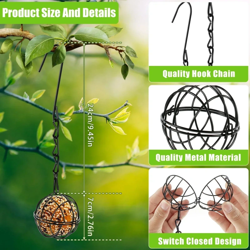 Metal Bird Feeder Set with Hanging Chain, Squirrel Proof Bird Feeders, Outdoor Garden, Hummingbird Feeders, 4Pcs