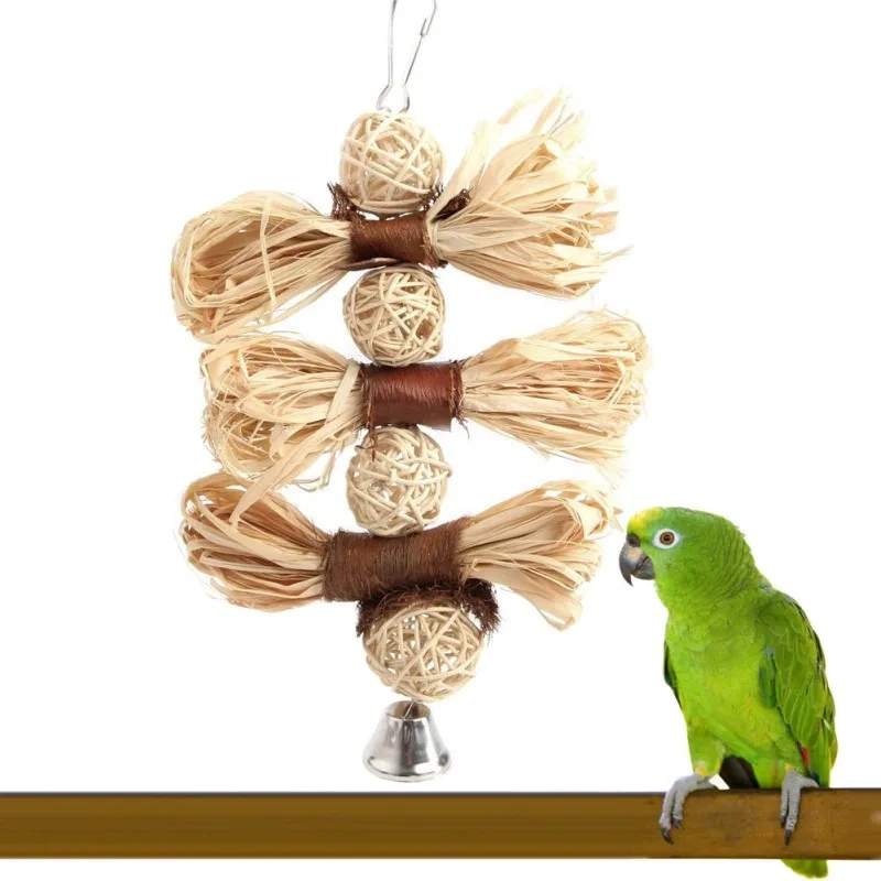 Natural Parrot Chew Toy for Pet Bird Macaw Parakeet Lovebird Bite Swing Cage Toy Loofah Vine Ball Cage Bird Hanging Accessories