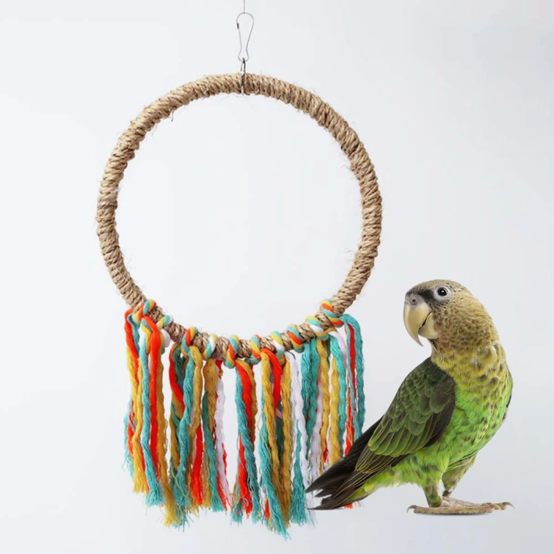Pet Bird Parrot Toy Cotton Rope Circle Toys Chewing Bite Parrot Perch Hanging Cage Swing Rope Ring Stand Climb Toy Bird Supplies