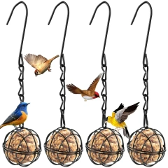 Metal Bird Feeder Set with Hanging Chain, Squirrel Proof Bird Feeders, Outdoor Garden, Hummingbird Feeders, 4Pcs