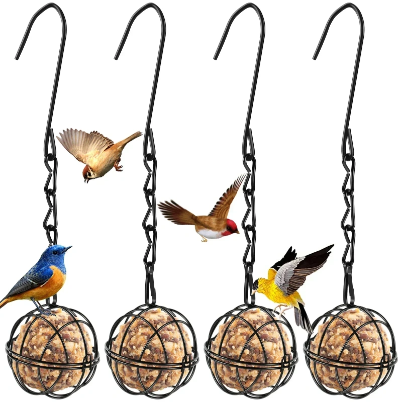 Metal Bird Feeder Set with Hanging Chain, Squirrel Proof Bird Feeders, Outdoor Garden, Hummingbird Feeders, 4Pcs
