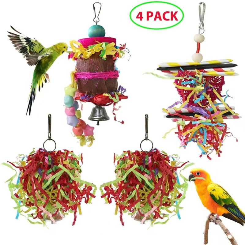 4PC Bird Toys Parrot Accessories Chewing Toys צעצועים Cage Hanging Christmas Articles Pour