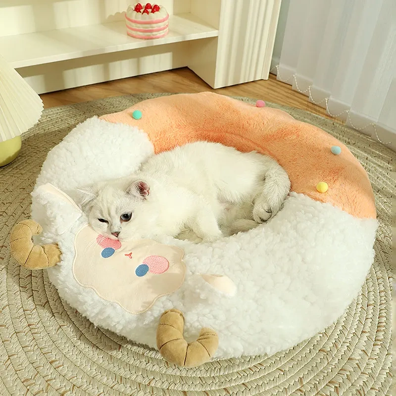 HOOPET Round Cat Nest Indoor Warm Dogs Soft Mat Cats Sleeping Bed Sofa for Puppy Kitten Cushions Basket Pet Supplies