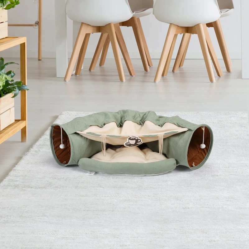 Cat’s Telescopic Tunnel Cushioned Bed Pet Nest Teasing Balls Zipper Connection Feline Supplies for Home