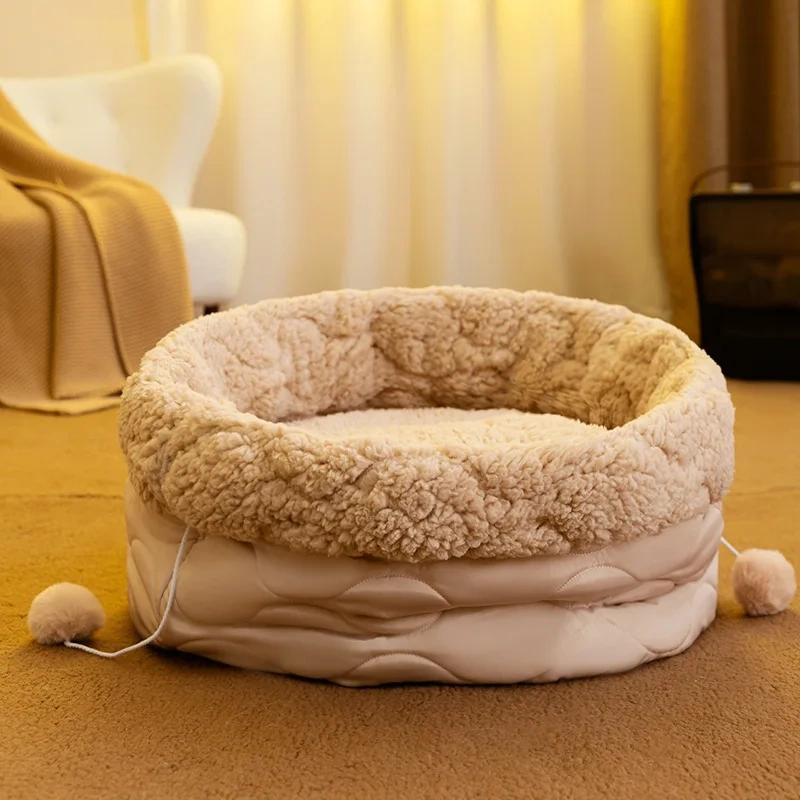 Cat Bed Round Plush Fluffy Hooded Cat Bed Cave, Cozy for Indoor Cats or Small Dog beds, Doughnut Calm Anti-nxiety Dog Bed