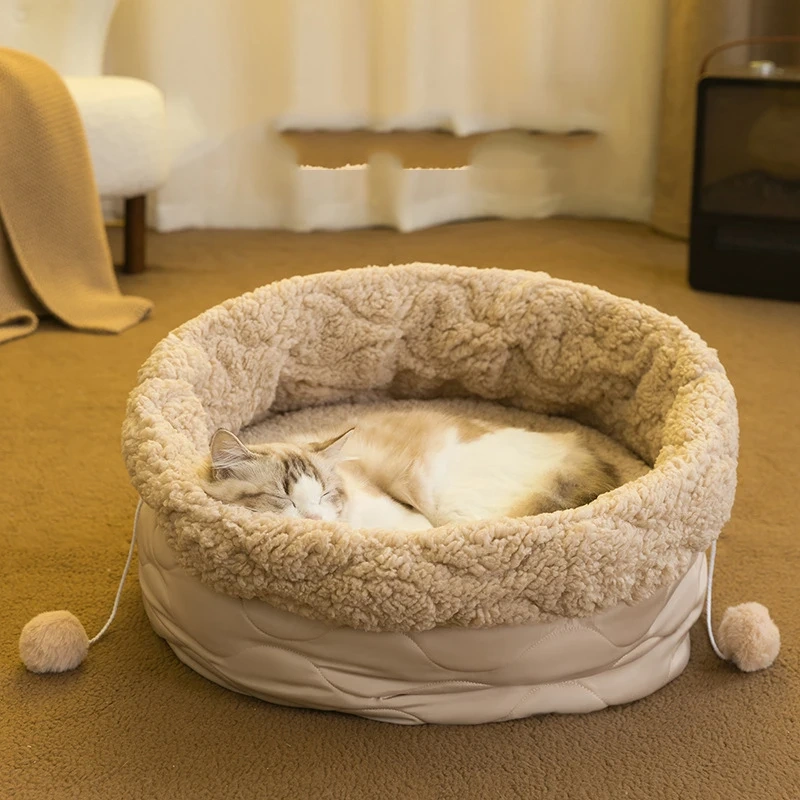 Cat Bed Round Plush Fluffy Hooded Cat Bed Cave, Cozy for Indoor Cats or Small Dog beds, Doughnut Calm Anti-nxiety Dog Bed