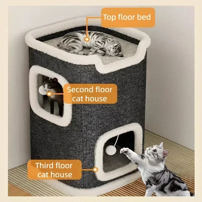 Indoor Cat Bed Cat Cave Bed Winter Warm Cute Cat Condo Hideaway Hut Modern Furniture for Multi Pets Washable