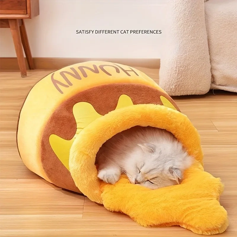 Honey Pot Cat Bed - Comfortable Memory Foam Pet Furniture with Removable Cushion - Stylish and Washable Cat Bed for Small