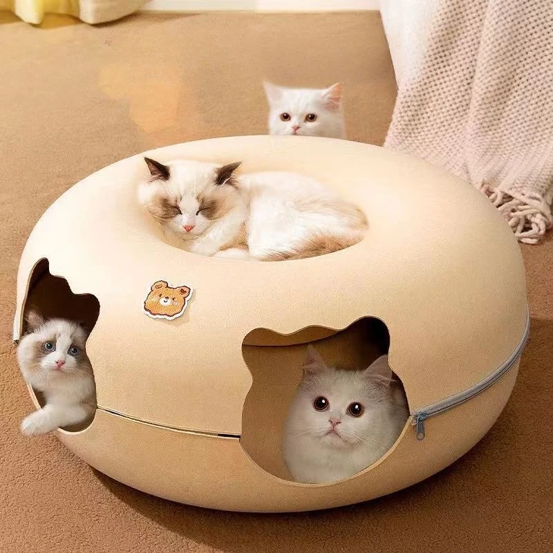 Felt cat bed Donut Pet Tunnel Nest Interactive Toys Dual-use Kitten Sports Equipment Cat Training Toy Cat House